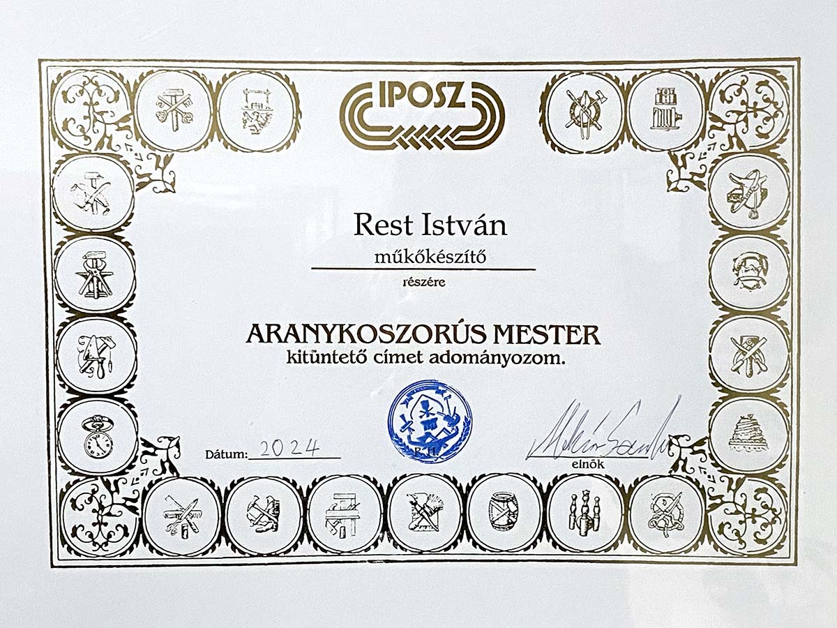Rest István Aranykoszorús Mester oklevél, IPOSZ, 2024